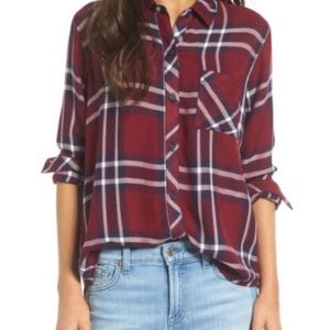 Rails Hunter Plaid Button Front Shirt in Burgundy & Midnight